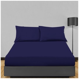 Extra Deep Single Fitted Sheet (91x190CM), Super Soft Poly Cotton Elasticated Corner Bottom Sheet, Plain Dyed 40CM Single Bedding Sheet, Navy