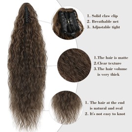 FAELBATY Claw Clip Ponytail Dark Brown Ponytail Extension Claw Fluffy Thick Curly Wavy Clip in Ponytail Hair Extensions for Women Synthetic Hairpiece 26" (8/10#)