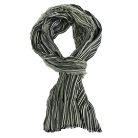 Rotfuchs Cotton Scarf Women's Scarf Men's Scarf Crinkled Look Stripes Pattern in Green Grey Black Made in Germany, Green Grey Black