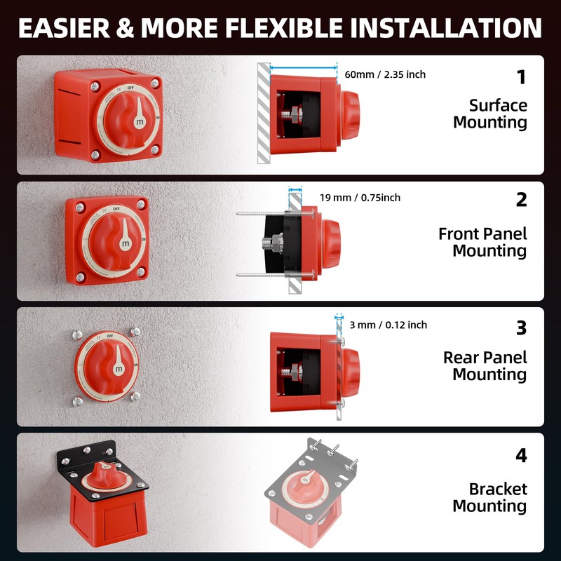 Battery Disconnect Switch with Mounting Bracket, 12-48V Heavy Duty Battery