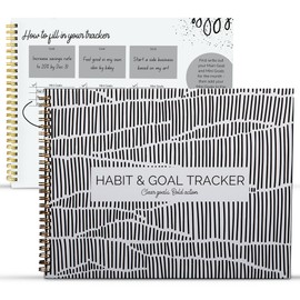 Habit Tracker & Goal Planner with Mood & Savings Trackers (8.75" x 11.25") - Undated Weekly & Monthly Habit Tracking - Goal Setting Journal - Spiral Binding with Modern Black Aesthetic Design