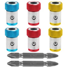Tinoaly 6 x Magnetic Screw Ring Holder with 2 x Ph2 Screwdriver Bits, Removable Magnetic Bit Holder for 6.35 mm Hex Screwdrivers and Power Bits
