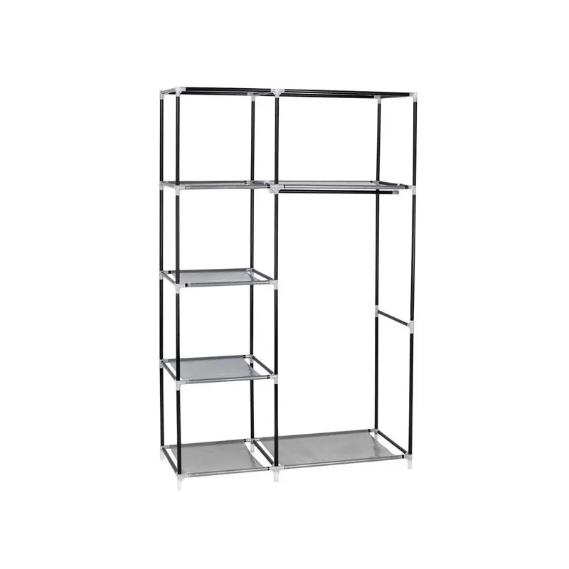 64\" Gray Portable Closet Storage Organizer with Shelves Wardrobe Clothes