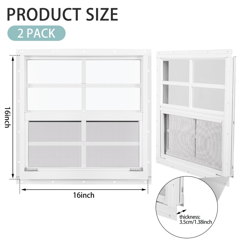Tandefio 2 Pack Shed Window, 16'' x 16'' White Transom