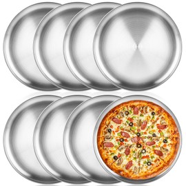 AKOLAFE 8 Pack Stainless Steel Pizza Pan 12 Inch Pizza Pan Set Round Pizza Pans for Oven Personal Pizza Pans Metal Pizza Plates Platter Pizza Baking Sheet Pizza Sheet Pizza Tray for Serving Cooking