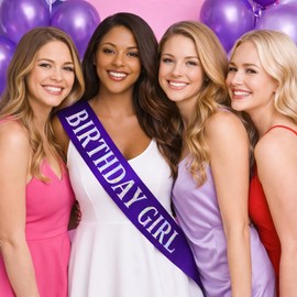 Shimmer Anna Shine Glitter Birthday Sash for Women – Purple One‑Size Sparkly Silver “Birthday Girl” Party Accessory