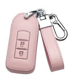 ontto Leather Car Key Fob Cover Keyring fit for Mitsubishi ASX Outlander L200 Eclipse Lancer 10 Pajero Sport Accessories Key Case Keychain Remote Key Holder Protector 2 Buttons Pink A