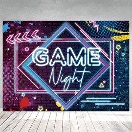 Yongqian 7x5ft Game Night Theme Photography Backdrop Neon Glow Backdrop Birthday Party Decoration Sleepover Prom Gaming Party Decor Photo Studio Props