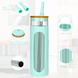 Tronco 26oz Glass Tumbler with Bamboo Lid and Straw, Glass Cup For Boba,Iced Coffee,Smoothie, Spill Proof Glass Water Bottle With Silicone Protective Sleeve, Dishwasher Safe,BPA Free