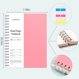 EMSHOI B5 Notebook Lined 300 Pages/150 Sheets, Spiral Notepad Multi-coloured, 100gsm Thick Paper, Waterproof Hardcover, Writing Journal for Women Men Work Office School,19 x 25 cm, Pink