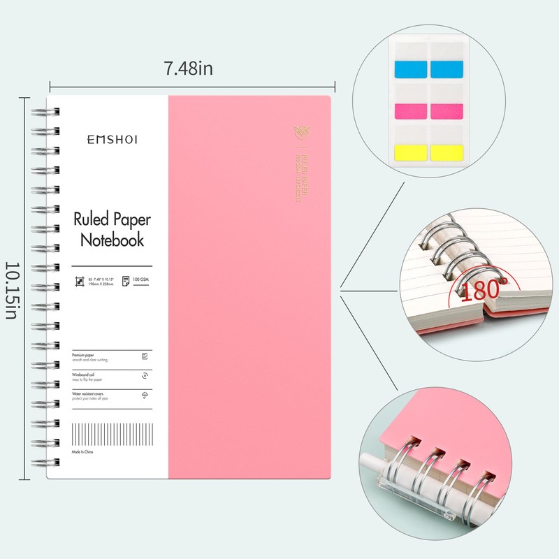 EMSHOI B5 Notebook Lined 300 Pages/150 Sheets, Spiral Notepad Multi-coloured,