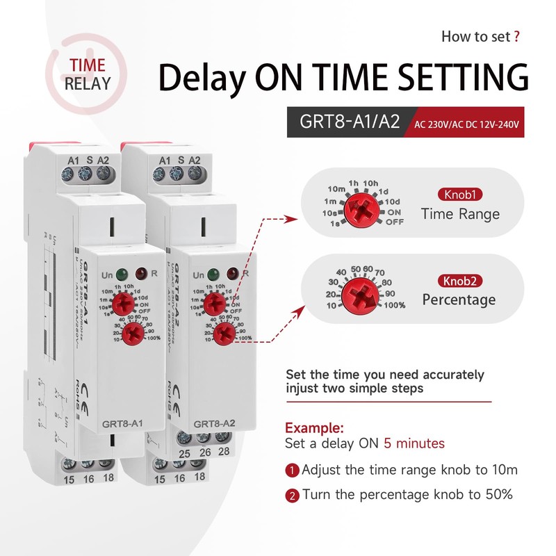 Delay ON Time Relay, GRT8 A1 230V Time Delay Relay