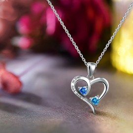 PEARLOVE Heart Necklace,Gold Plated 925 Sterling Silver Necklace,Heart Pendant with Cubic Zirconia Necklace for Women Girls