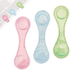 Leather Magnetic Bookmark, 3Pcs Loose Powder Magnetic Bookmarks, Magnet Bookmark Clips Gift for Women, Kids, Reading Lovers, Teacher Gift for School Office Home Supplies (Blue+Green+Purple)