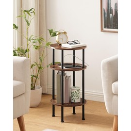 CHOEZON Small Round Side Table, End Table with Charging Station, 3-Tier Sofa Side Table for Small Spaces, Small Coffee Table, Round Nightstand for Living Room, Bedroom, Rustic Brown and Black TBZ06UBF