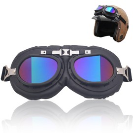 FOSDICK Occhiali Moto Retro Antivento Antisabbia Occhiali da Moto Moda Punk Occhiali Motocross Uomo Donna per Mezzo Casco per Sport all'Aria Aperta Aviatore Corsa Racer ATV (Nero + Colorato Lenti)