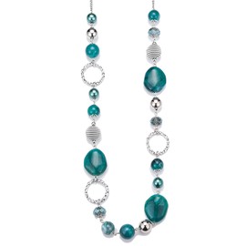 Women's Long Pearl Necklace, Statement Boho Silver Metal Necklace, Wedding Anniversary Fashion Jewellery, Gifts, Jumper, Necklace for Women, Resin Glass Pearl,