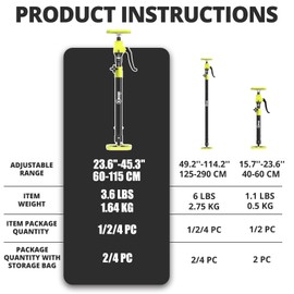 XINQIAO Cabinet Jacks for Installing Cabinets, Heavy Duty Third Hand Tool Adjustable Support Pole & Drywall Lifts from 23.6 in to 45.3 in, 4 PCS