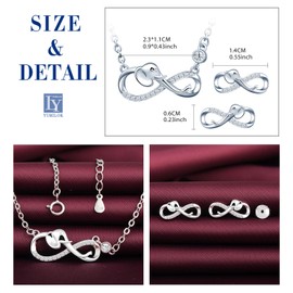Yumilok Women's Jewellery Set Necklace with Elephant Infinity Pendant and Women's Stud Earrings Made of 925 Sterling Silver, Sterling Silver, Cubic Zirconia