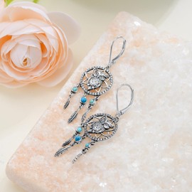 Dream Catcher Earrings S925 Sterling Silver Dreamcatcher Earrings for Women Native American Indian Jewelry Gift for Women