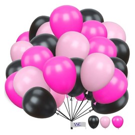 Round Balloons 25 Pack 10 Inch Pink Hot-Pink and Black Confetti Combo Balloons for Kids Party Baby Shower Birthday Party Wedding Party and Other Festivals.