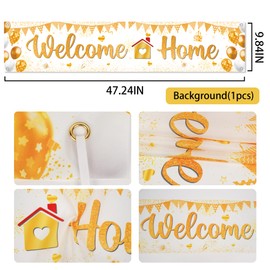 Welcome Home Letter Banner Decorations - White Gold Welcome Back Hanging Backdrop Military Relatives Returning Housewarming Decor, Large Background Banners for Homecoming Family Party Indoor Outdoor