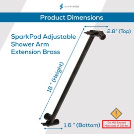 SparkPod 16" Solid Brass Shower Head Extension Arm - Flexible Height & Angle Adjustable Shower Arm Extension for Rain Showerheads with Sturdy Lock - Universal Pipe Connection (Oil-Rubbed Bronze)