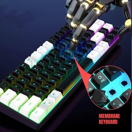 Sxhlseller 68 Keys Compact Layout Keyboard, USB Mechanical Computer Keyboard, RGB Backlit Ergonomic Gaming Keyboard for Compatible with Desktop, PC, Laptops (White Black)