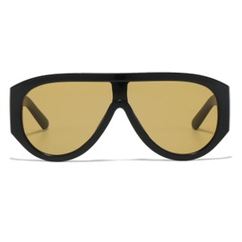 Long Keeper Oversized Pilot Sunglasses for Women Men Retro 70s Large Square Sunglasses Vintage Flat Top Chunky Sun Glasses UV400 Protection (Black Brown)