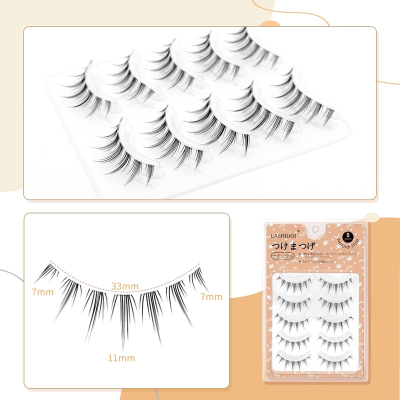 LASHIDOL False Eyelashes, Natural, Transparent Band, Cluster Lashes, Handmade False