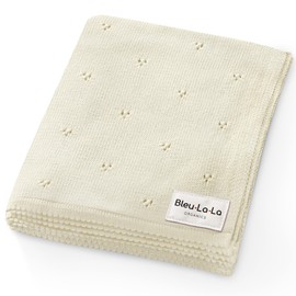Bleu La La Bleu La La Organic Unisex Pointelle Receiving Swaddle Blanket for Boys & Girls - 100% Luxury Organic Soft Cotton Knit Warm Cuddle Stroller Crib Blanket for Newborns Infants & Toddlers (Butter Cream)