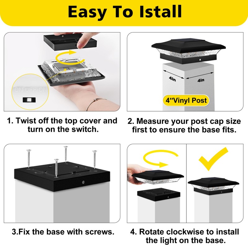 T-SUN 4x4 Solar Post Cap Lights Outdoor 12 Pack, Warm