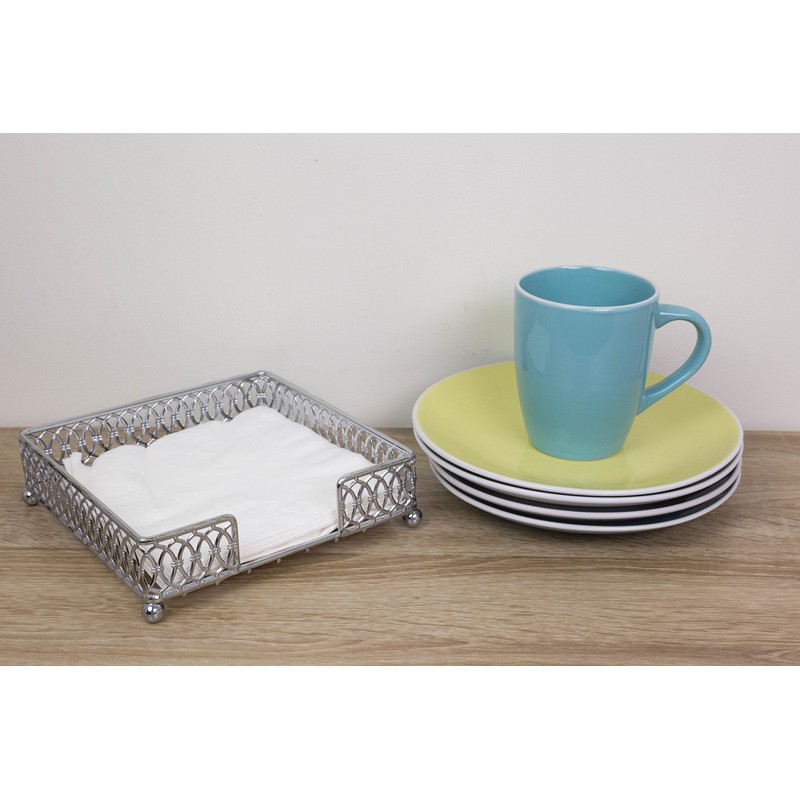 Home Basics Infinity Collection Flat Napkin Holder, Silver Chrome 7.25"