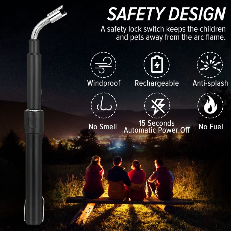 Flahonka Electric Arc Long Lighter, Retractable Rechargeable Lighter, 11.4-27.5in, Black