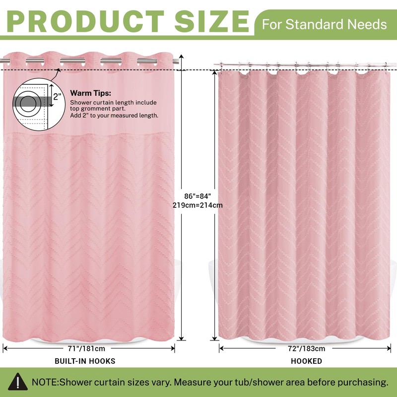WONICY Extra Long No Hook Shower Curtain with Snap in