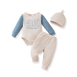 Renotemy Infant Baby Boy Clothes 12-18 Months Coming Home Fall Winter Outfits 1 Year Old Boy Birthday Gifts Toddler Baby Essentials I'm New Here Multicolor Long Sleeve Romper+Pants+Hat