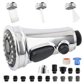 iFealClear Universal Kitchen Faucet Head Replacement, Pull Down Spray Head 3 Modes Kitchen Faucet Sprayer Head Replacement Compatible with Moen, Delta, Kohler, 15 Adapters, Chrome