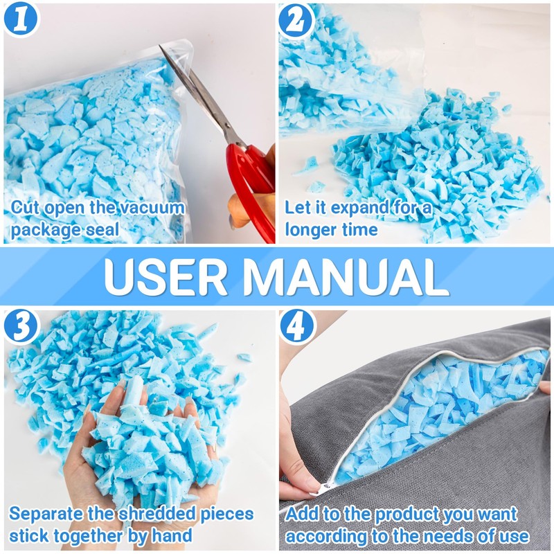 RAINFLOW Shredded Memory Foam Filling - 6.35oz Bean Bag Filler,Soft