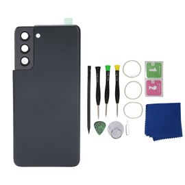 Back Glass Replacement for S21 Back Rear Cover Hosing Door Repair Replacement Tool Set Accessories with Preinstalled Camera Lens Adhesive Black
