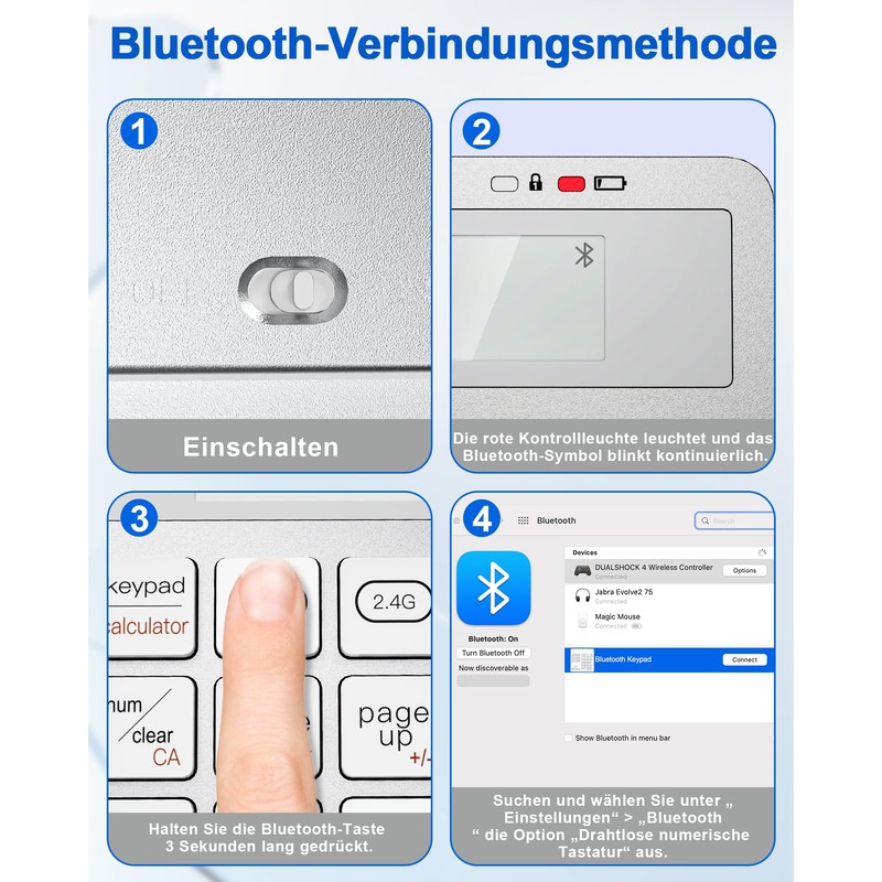 Pubiohs Bluetooth Numpad - Dual Mode Numeric Keypad Bluetooth +