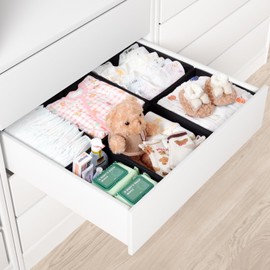 ORLISA Drawer Organiser Clothes for PAX Wardrobe 75 x 58 cm - Perfect Fit with Sturdy Base, Foldable, Washable & Robust, Set of 6, Black