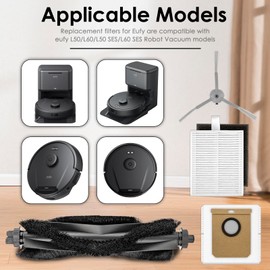 (7 Pieces) Replacement Parts Compatible with Eufy L60, L60 Hybrid, L60 SES, L50 SES, L50 Series Robot Vacuum, Accessories Kit, 1 Roller Brush, 2 HEPA & Foam Filters, 2 Side Brushes, 2 Dust Bags