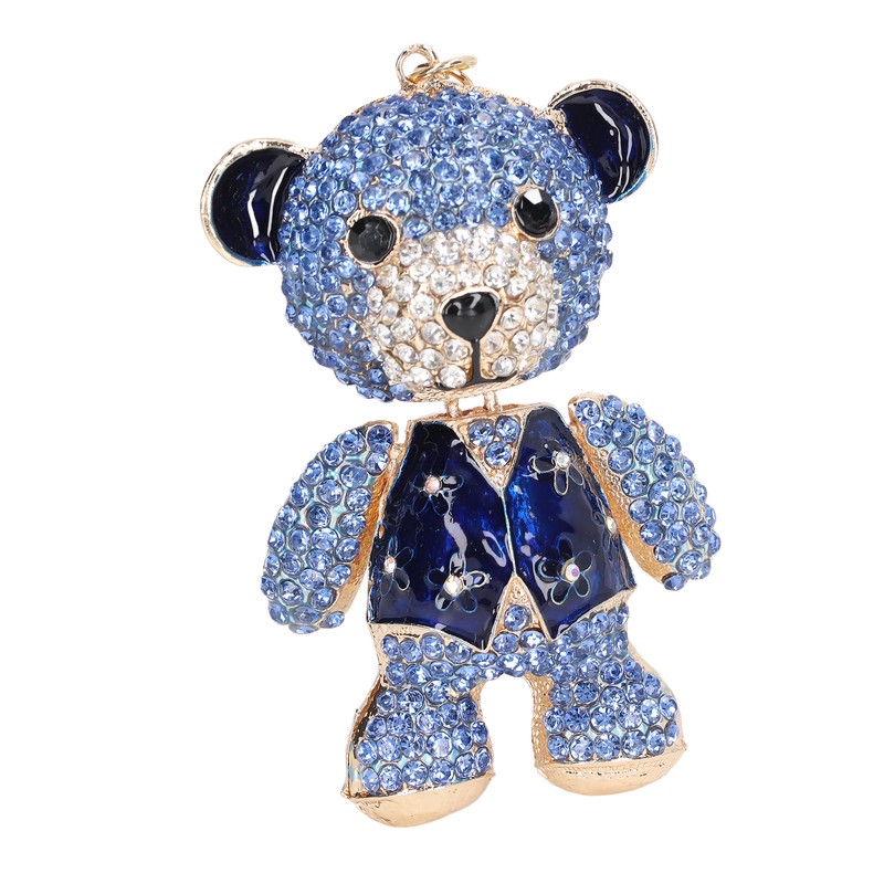 Bear Keychain Electroplate Long Bright Rhinestones Bear Keychain with Hook