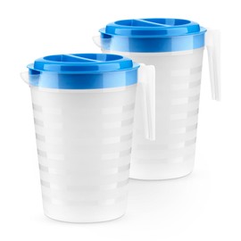 DecorRack 2 Plastic Pitchers with Lids, Iced Tea Pitchers with Twist Cover BPA-Free, Dishwasher/Freezer Safe, Ideal for Water, Juice, Fridge Storage, Blue Set (2 Pack)