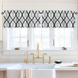 Emvency 2 Pack Valances Window Treatments Black and Gray Abstract Lines Blackout Drapes Adjustable Curtain Valances for Windows Living Room Kitchen Over Sink 18x52 Rod Pocket Valances