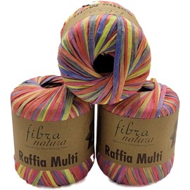 105 g Fibra Natura Raffia Multi Raffia Yarn, Colourful, 100% Viscose/Cellulose, Macrame Cord, Natural Yarn, Multicoloured (Pink, Blue, Green, among others, 117-01)
