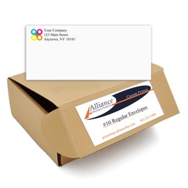 1000 Printed Regular Envelopes #10, White, Gummed Enclosure or Optional Self Seal Security Tint, Text and Logo Customization, Size 4-1/8 x 9-1/2 Inches, 24 LB