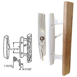 STB Sliding Glass Patio Door Handle Set, Mortise Type, Keyed, White, 3-15/16" Screw Holes