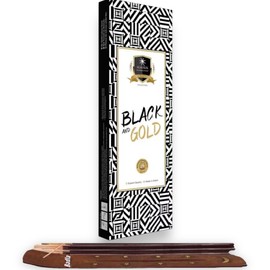 ALAUKIK Incienso Premium Mayoreo | 90gr en 60 Varitas de Larga Duracion con Porta Incienso | para Yoga, Aromaterapia, Meditacion |Distintos Aromas Hechos a Mano en la India| (Negro & Oro)