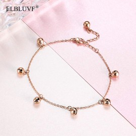 ELBLUVF Stainless Steel Gold Rose Gold Plated Bells Chain Beach Anklets Foot Jewelry Adjustable For Women (RoseGold)